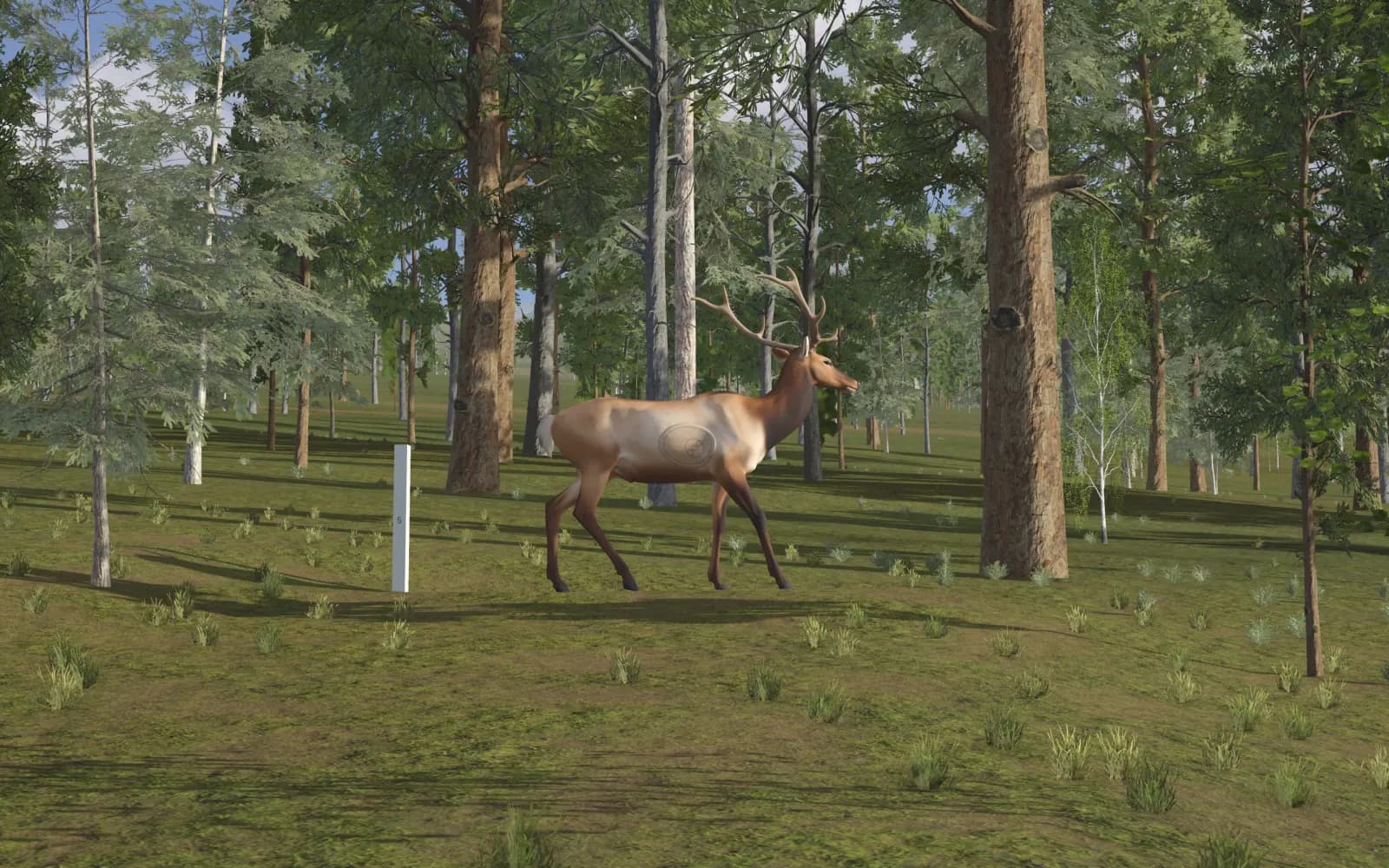 A foam elk among pines at Talus Bowl